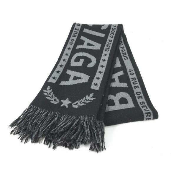 BALENCIAGA logo fringe Scarf wool / acrylic Black/gray - Picture 1 of 12